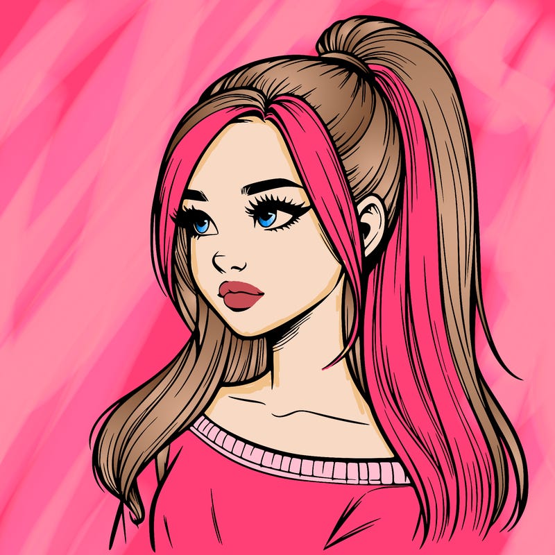 realistic girl with a high ponytail