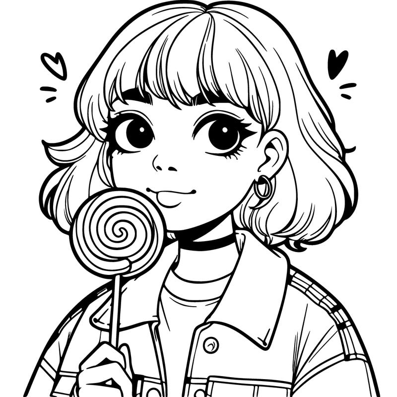 teenage girl with a big lollipop in her mouth