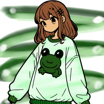 girl wearing frogging sweatshirt