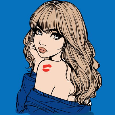 realistic girl with bangs looking over her shoulder