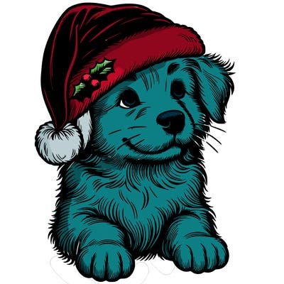 realistic dog with a christmas hat