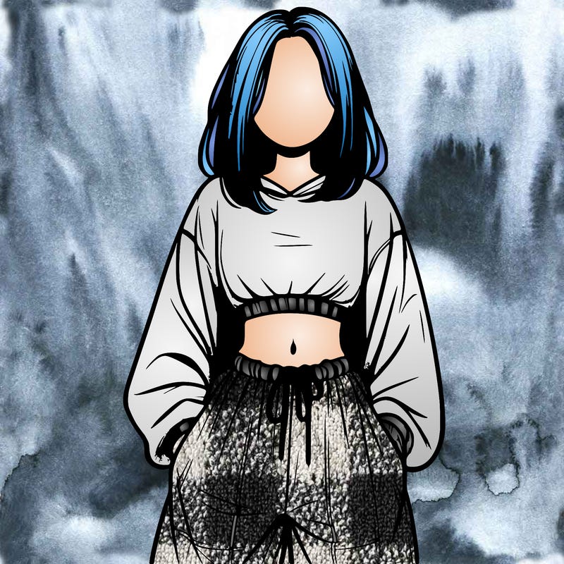 realistic girl faceless with baggy pants and a crop top