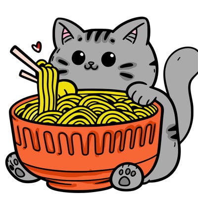 cat with ramen