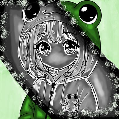 cute realistic girl in a froggy hoodie