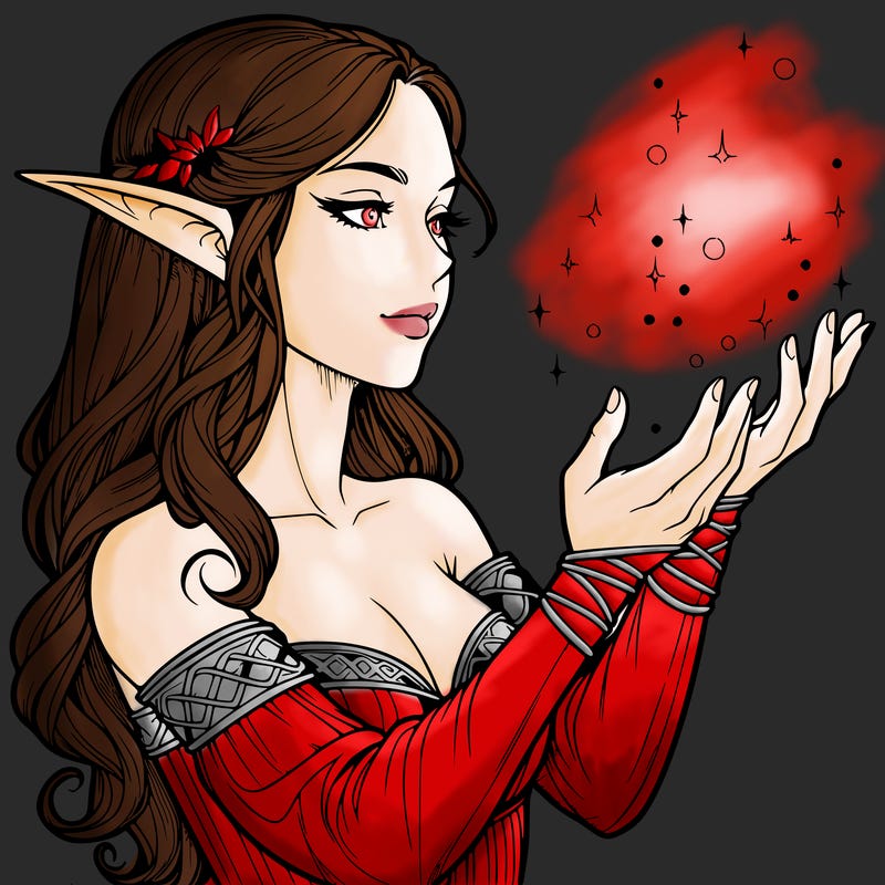realistic elf girl doing magic