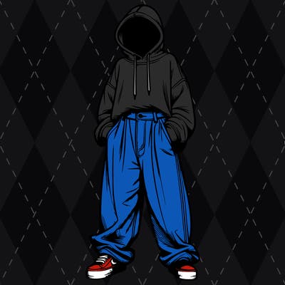 realistic girl with baggy jeans and a hoodie