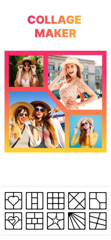 Pic Collage Maker: Photo Frame - Aesthetic photo collage maker showing various grid layouts and frames