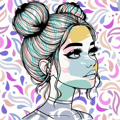 realistic girl with buns on the top of her head