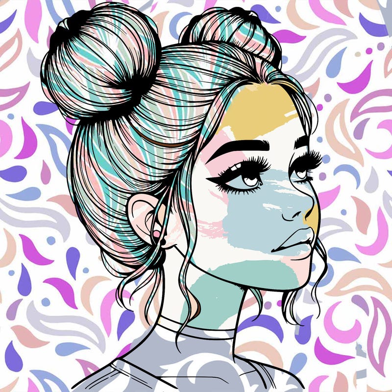 realistic girl with buns on the top of her head