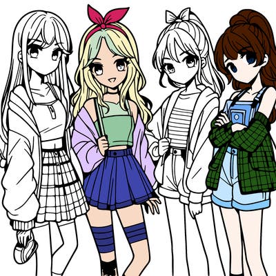teen manga girls group of 4