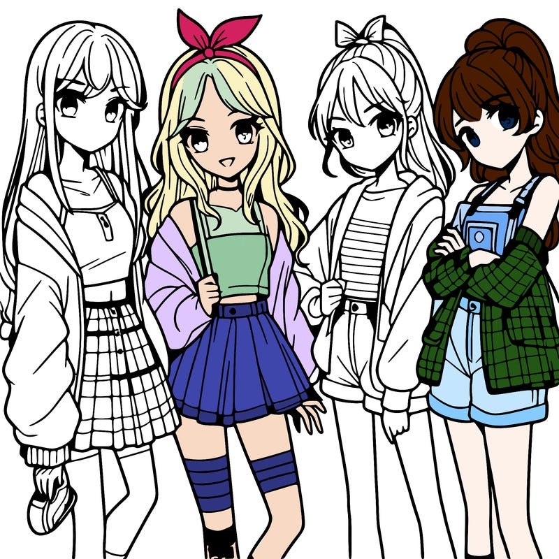 teen manga girls group of 4