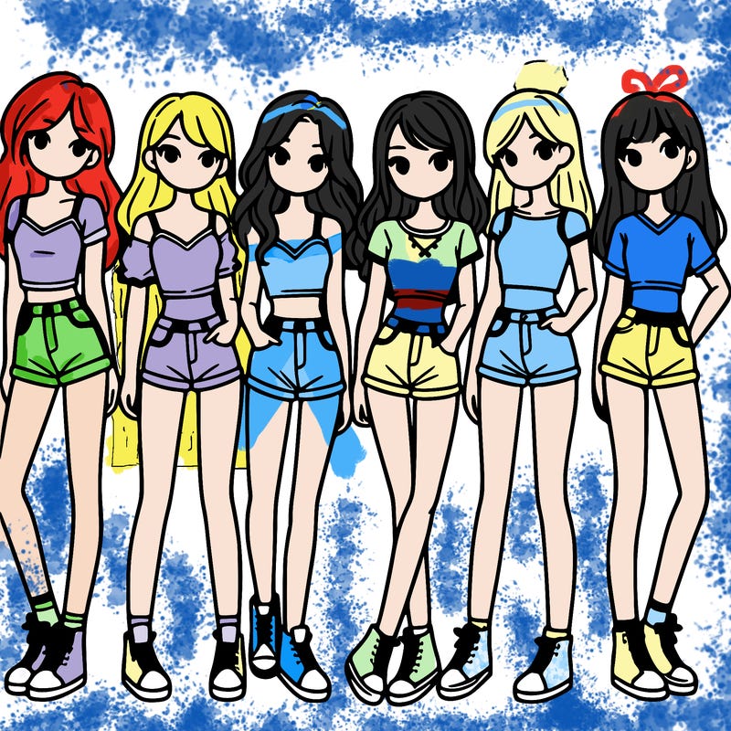 a group of girls wearing crop tops and shorts