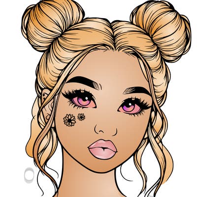 realistic girl with two buns on her hair and lips