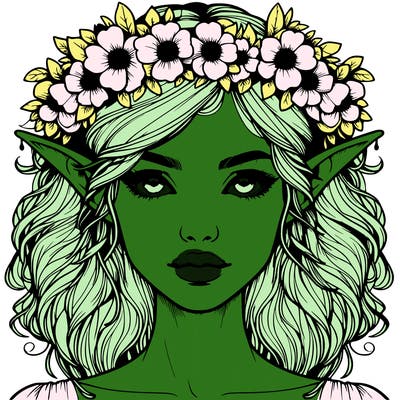 realistic female elf with flower crown