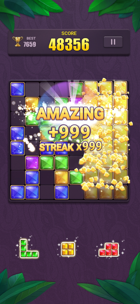 Block Puzzle: Jewel Blast - Gameplay of Block Puzzle Jewel Blast featuring a high score and amazing streak effect with exploding gems