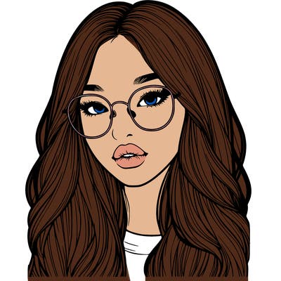 realistic korean girl with long hair, glasses and big lips