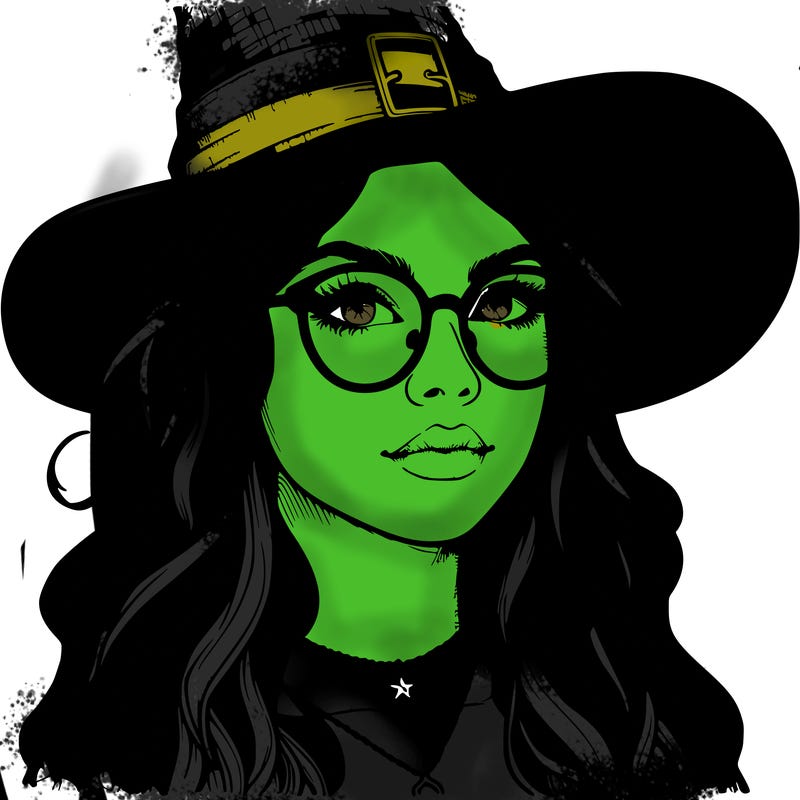 a witch with glasses realistic