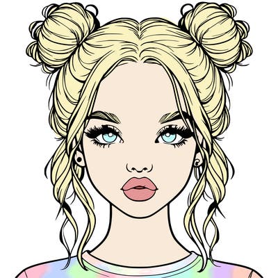 realistic girl with two buns in hair and lips