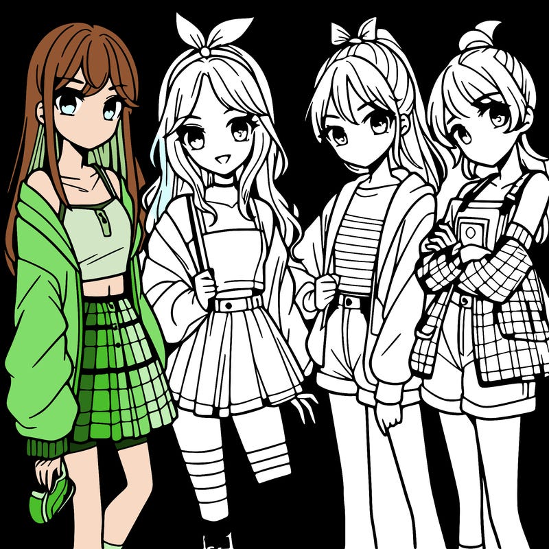 teen manga girls group of 4