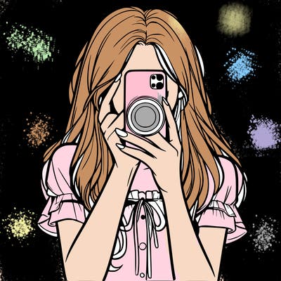 a realistic girl holding her phone taking pictures