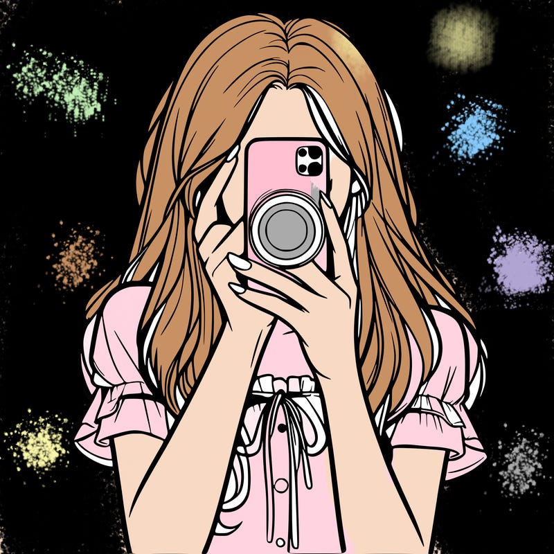 a realistic girl holding her phone taking pictures