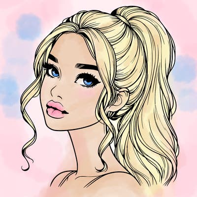 realistic girl with a ponytail on her hair and lips