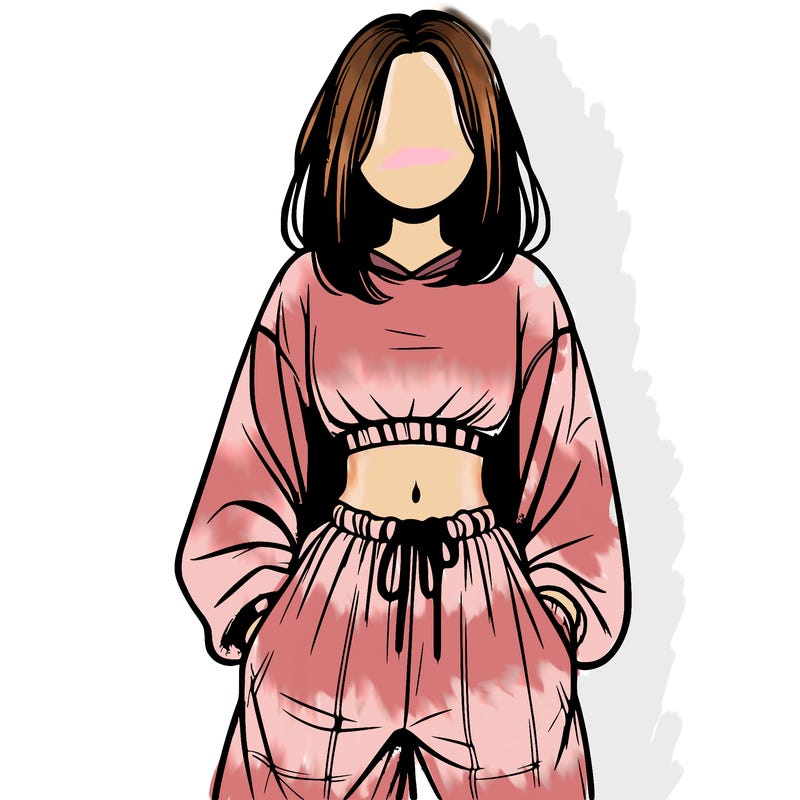 realistic girl faceless with baggy pants and a crop top