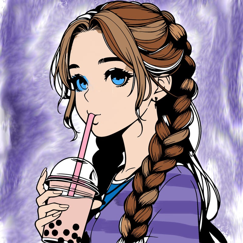 realistic girl with braided hair drinking boba