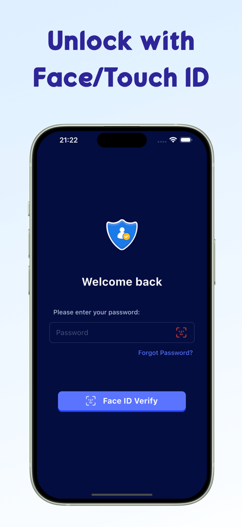 Schermata dello smartphone che mostra la pagina di accesso biometrico Face ID per l'app Authenticator