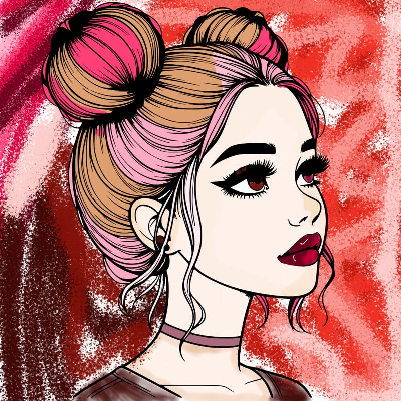 realistic girl with buns on the top of her head