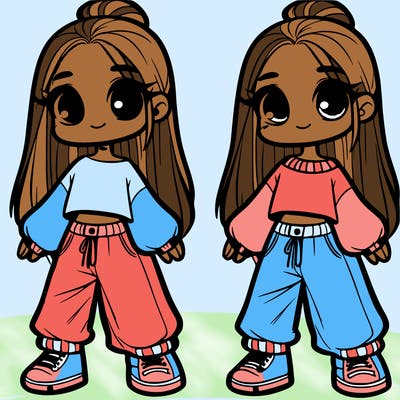 one girl in baggy top and jeans