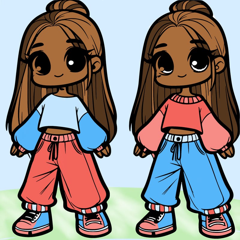 one girl in baggy top and jeans