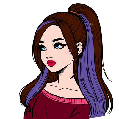 realistic girl with a high ponytail