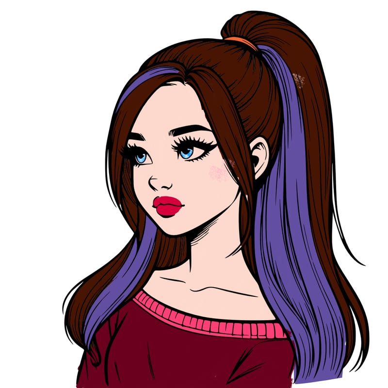 realistic girl with a high ponytail