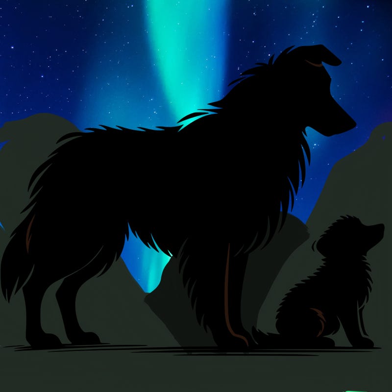silhouette of a shepherd with his still and baby dog