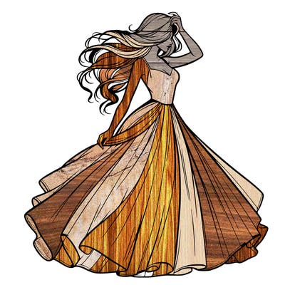 realistic woman with dress flowing in the wind