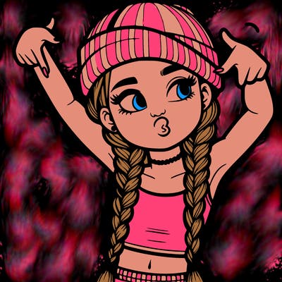 realistic teenage girl with braids and a beanie and crop top doing 🫶🏼