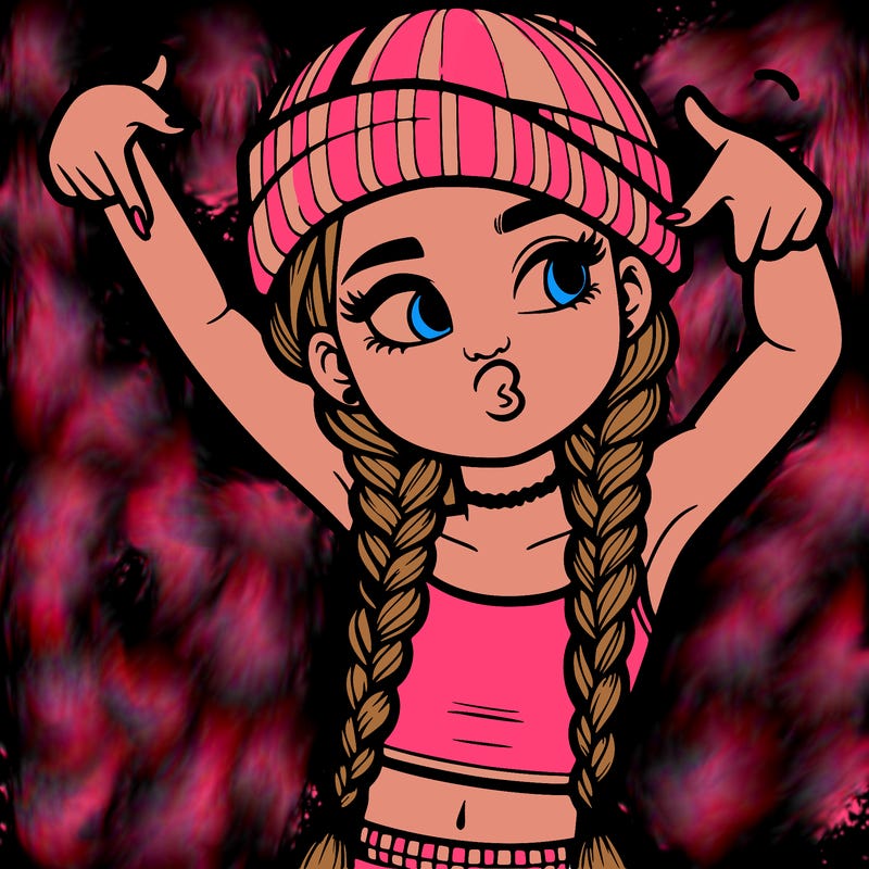 realistic teenage girl with braids and a beanie and crop top doing 🫶🏼