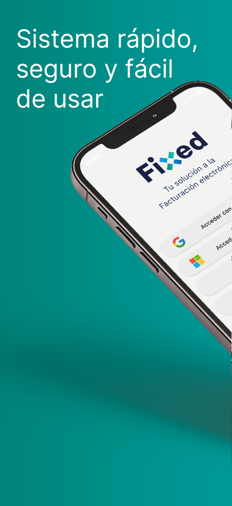 Fixed Facturación Electrónica - Pantalla de smartphone mostrando la interfaz de inicio de sesión de la aplicación móvil Fixed Facturación Electrónica