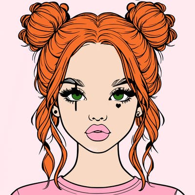realistic girl with two buns in hair and lips