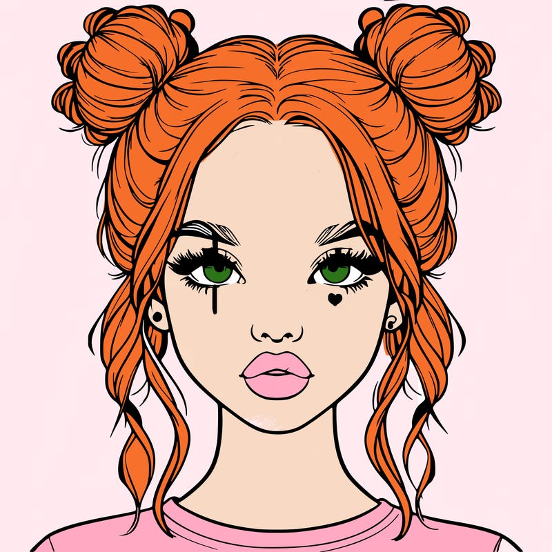 realistic girl with two buns in hair and lips