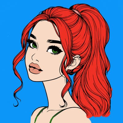 realistic girl with a ponytail on her hair and lips