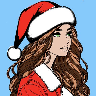 realistic girl in santa hat