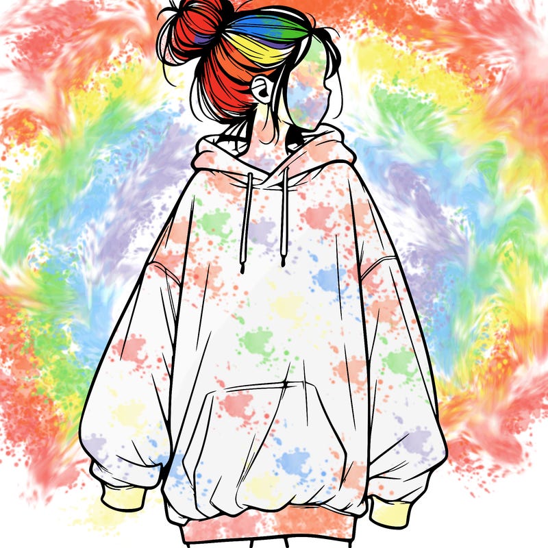 realistic girl with a oversized sweatshirt on and a bun