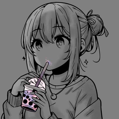 manga character drinking boba