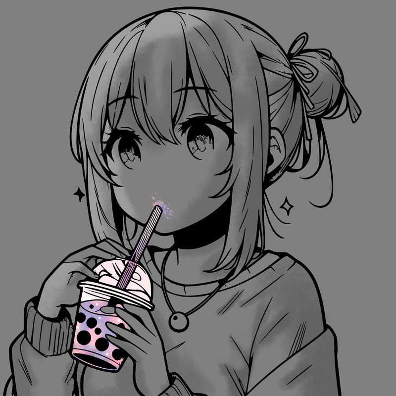 manga character drinking boba