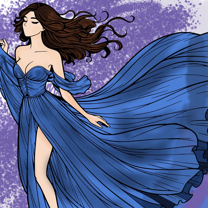 realistic woman in dress flowing the the wind