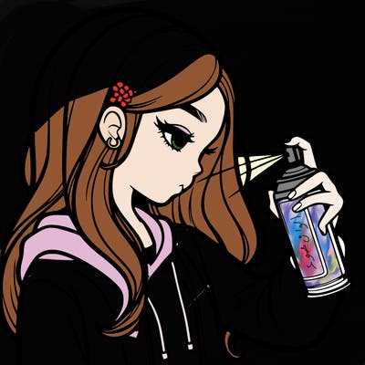 a realistic girl spray painting