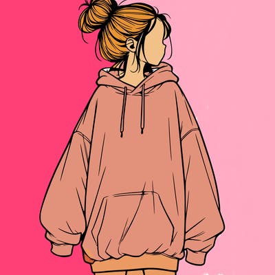 realistic girl with a oversized sweatshirt on and a bun