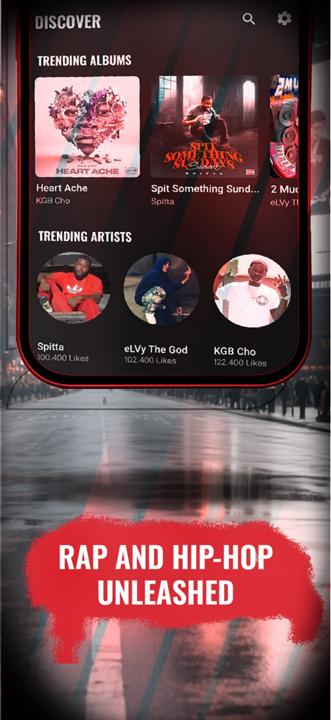 MyMixtapez app discover section showing trending hip hop albums and artists